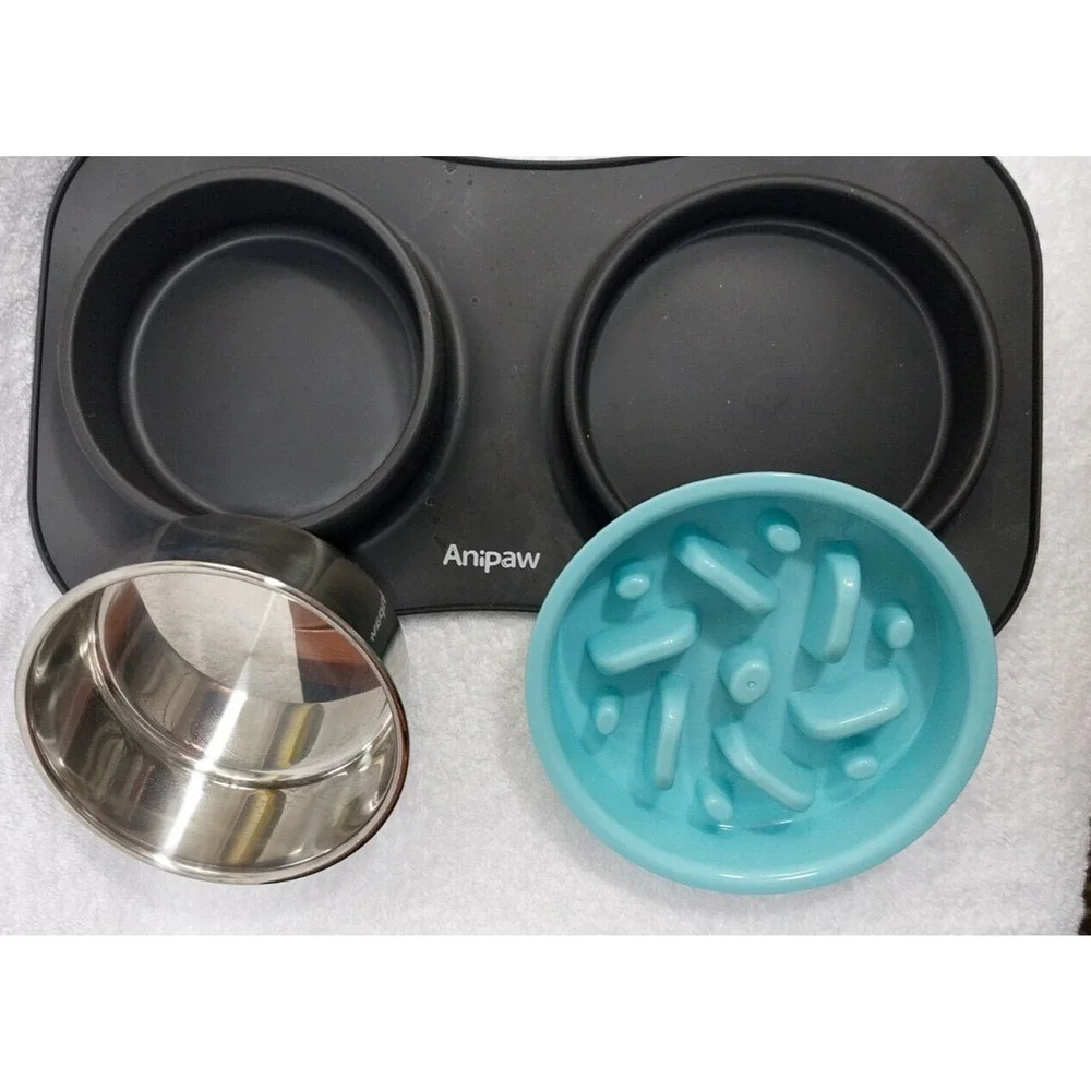 Anipaw Slow Feeder Dog Bowls 3 in 1 Stainless Steel Dog Food and Water Bowls wit